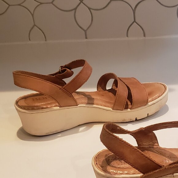 Born Tan Leather Cushioned Sandals with Velcro Strap - Picture 8 of 16
